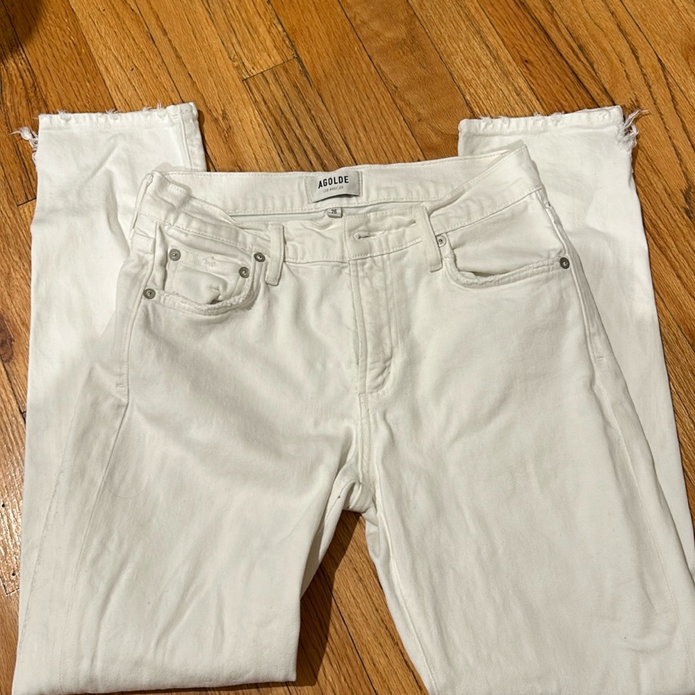 White mid-rise Agolde jeans